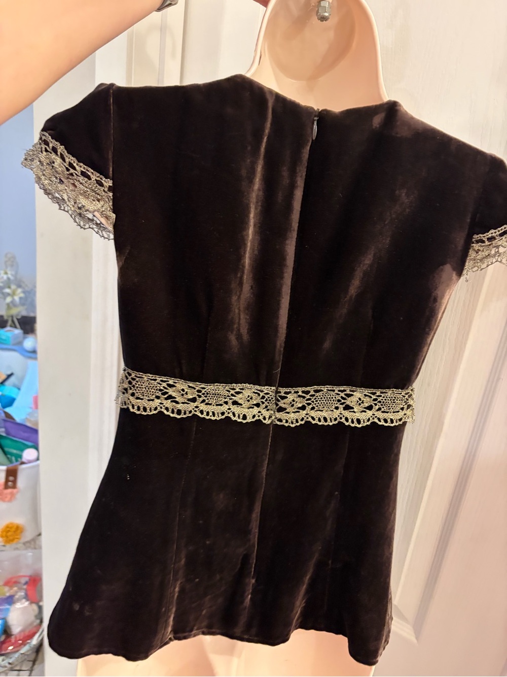 Nanette Lepore Brown Velvet Top with Copper Sequin V-Neck - Picture 10 of 12